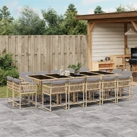 15 Piece Garden Dining Set with Cushions Mix Beige Poly Rattan