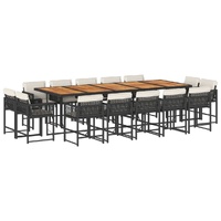 15 Piece Garden Dining Set with Cushions Black Poly Rattan