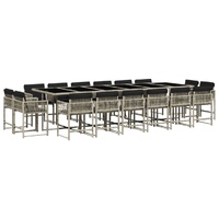 17 Piece Garden Dining Set with Cushions Light Grey Poly Rattan