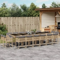 17 Piece Garden Dining Set with Cushions Mix Beige Poly Rattan