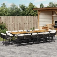 17 Piece Garden Dining Set with Cushions Black Poly Rattan