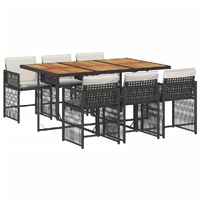7 Piece Garden Dining Set with Cushions Black Poly Rattan