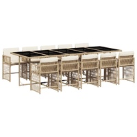 11 Piece Garden Dining Set with Cushions Beige Poly Rattan