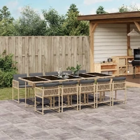 11 Piece Garden Dining Set with Cushions Mix Beige Poly Rattan