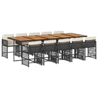 11 Piece Garden Dining Set with Cushions Black Poly Rattan
