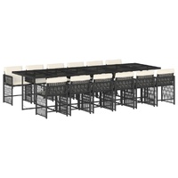 13 Piece Garden Dining Set with Cushions Black Poly Rattan