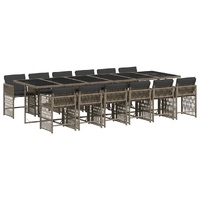 13 Piece Garden Dining Set with Cushions Grey Poly Rattan