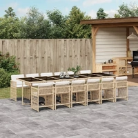 13 Piece Garden Dining Set with Cushions Beige Poly Rattan