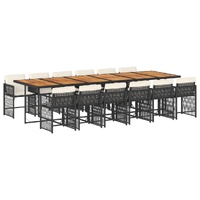13 Piece Garden Dining Set with Cushions Black Poly Rattan