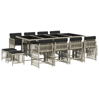 13 Piece Garden Dining Set with Cushions Light Grey Poly Rattan