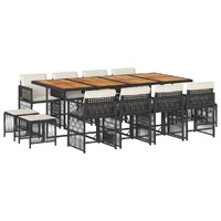 13 Piece Garden Dining Set with Cushions Black Poly Rattan