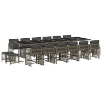 17 Piece Garden Dining Set with Cushions Grey Poly Rattan