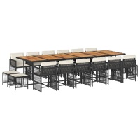17 Piece Garden Dining Set with Cushions Black Poly Rattan