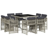 9 Piece Garden Dining Set with Cushions Light Grey Poly Rattan