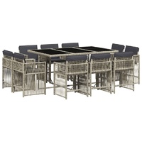 11 Piece Garden Dining Set with Cushions Light Grey Poly Rattan