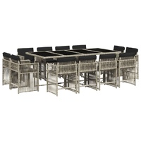 13 Piece Garden Dining Set with Cushions Light Grey Poly Rattan