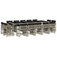 15 Piece Garden Dining Set with Cushions Light Grey Poly Rattan