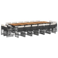 17 Piece Garden Dining Set with Cushions Black Poly Rattan