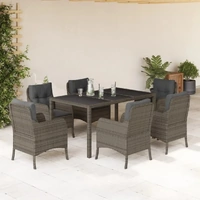 7 Piece Garden Dining Set with Cushions Grey Poly Rattan