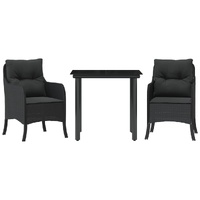 3 Piece Garden Dining Set with Cushions Black Poly Rattan