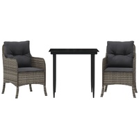 3 Piece Garden Dining Set with Cushions Grey Poly Rattan