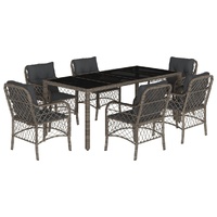 7 Piece Garden Dining Set with Cushions Grey Poly Rattan
