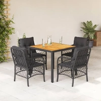 5 Piece Garden Dining Set with Cushions Black Poly Rattan