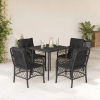5 Piece Garden Dining Set with Cushions Black Poly Rattan
