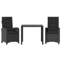 3 Piece Garden Dining Set with Cushions Black Poly Rattan