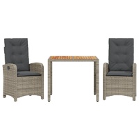 3 Piece Garden Dining Set with Cushions Grey Poly Rattan