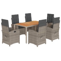 7 Piece Garden Dining Set with Cushions Grey Poly Rattan