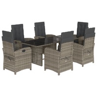7 Piece Garden Dining Set with Cushions Grey Poly Rattan