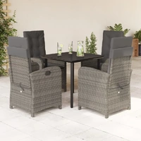 5 Piece Garden Dining Set with Cushions Grey Poly Rattan