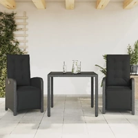 3 Piece Bistro Set with Cushions Black Poly Rattan