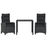 3 Piece Garden Dining Set with Cushions Black Poly Rattan