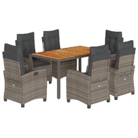 7 Piece Garden Dining Set with Cushions Grey Poly Rattan