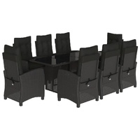 9 Piece Garden Dining Set with Cushions Black Poly Rattan