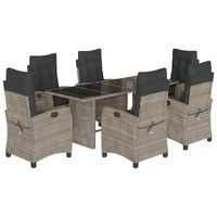 7 Piece Garden Dining Set with Cushions Grey Poly Rattan
