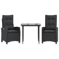3 Piece Garden Dining Set with Cushions Black Poly Rattan