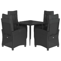 5 Piece Garden Dining Set with Cushions Black Poly Rattan