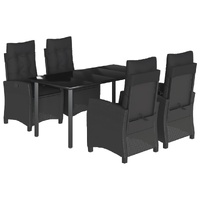 5 Piece Garden Dining Set with Cushions Black Poly Rattan