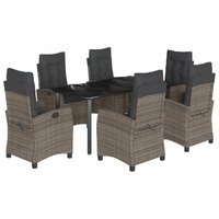 7 Piece Garden Dining Set with Cushions Grey Poly Rattan