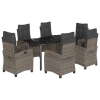 7 Piece Garden Dining Set with Cushions Grey Poly Rattan