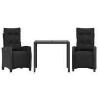 3 Piece Garden Dining Set with Cushions Black Poly Rattan