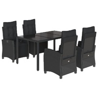 5 Piece Garden Dining Set with Cushions Black Poly Rattan