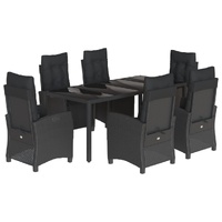 7 Piece Garden Dining Set with Cushions Black Poly Rattan