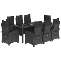 9 Piece Garden Dining Set with Cushions Black Poly Rattan