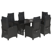 7 Piece Garden Dining Set with Cushions Black Poly Rattan