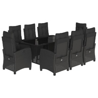 9 Piece Garden Dining Set with Cushions Black Poly Rattan