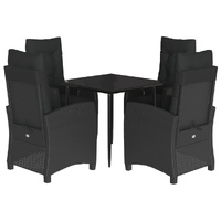 5 Piece Garden Dining Set with Cushions Black Poly Rattan